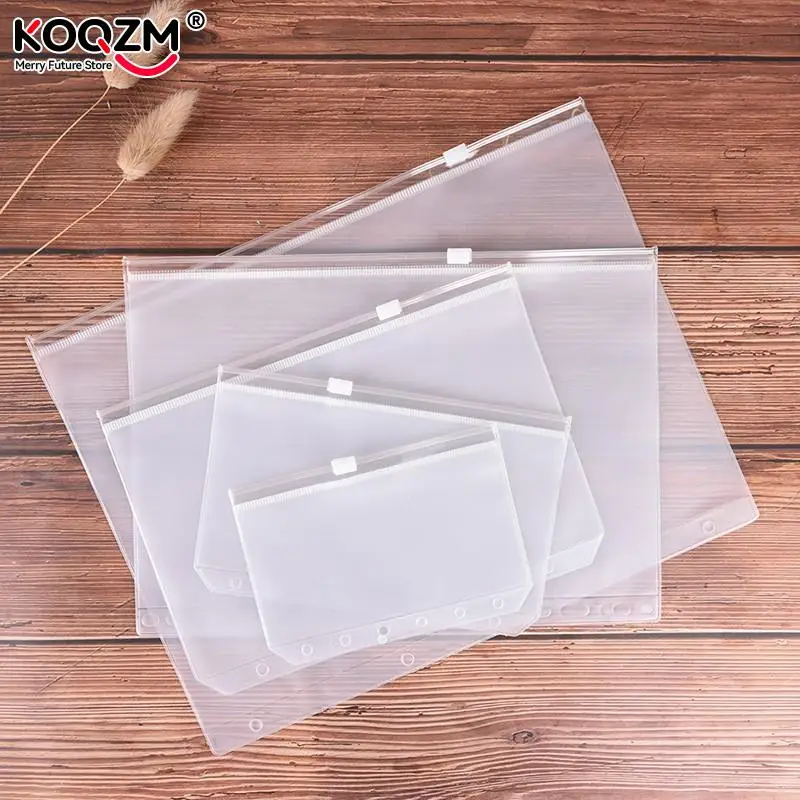 1pc A4 A5 A6 A7 B5 File Holders Standard 6 Holes Transparent PVC Loose Leaf Pouch with Self-Styled Zipper Filing Product Binder