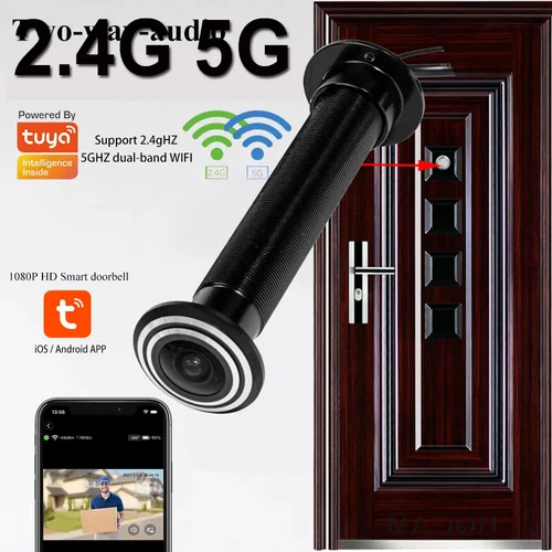 Imagen 2 del producto Cámara ocular Wifi para puerta de 16mm, 5G, 2,4G, TUYA, diámetro de 15,8mm, mirilla de puerta de seguridad gran angular, WiFi, cámara inalámbrica tipo ojo de gato P2P ONVIF