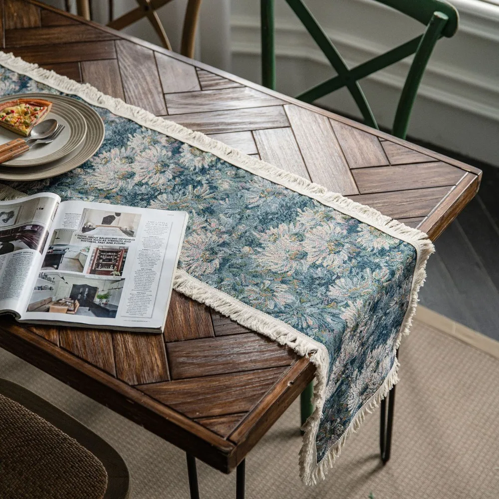 Textile Fabric Table Cover Wrinkle‑resistant Proper Drape‑friendly Table Runner Cloth Reinforced Stitched Exquisite Printed