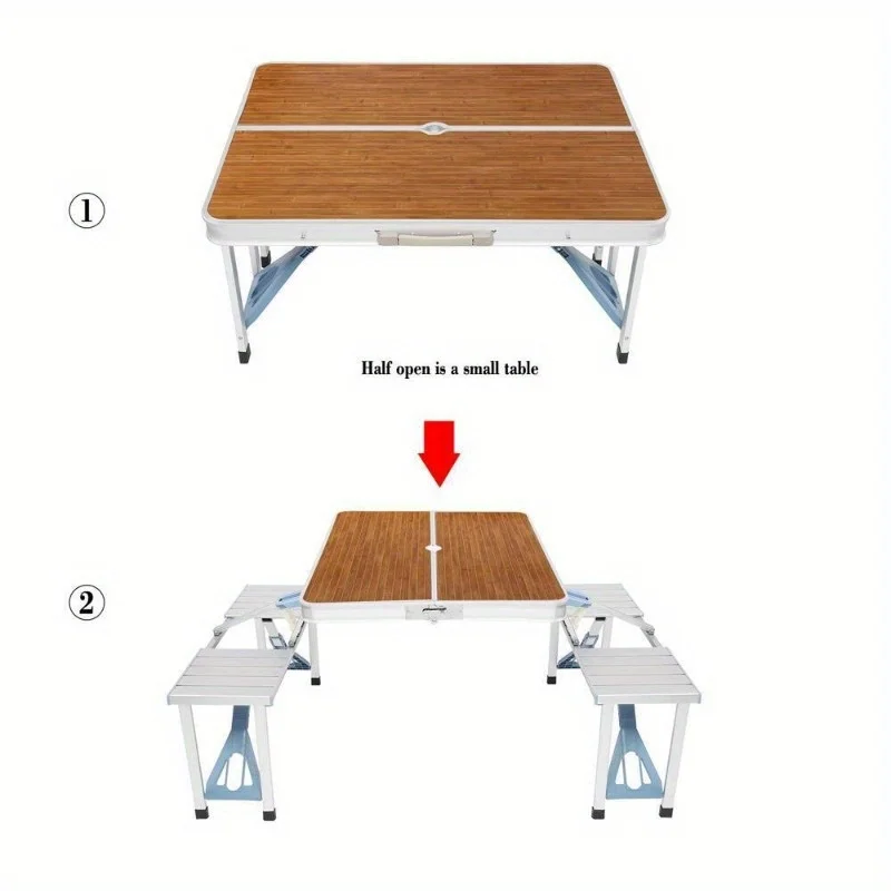 Portable Folding Picnic Table Camping 4 Seats Set Aluminum With Umbrella Hole images - 6