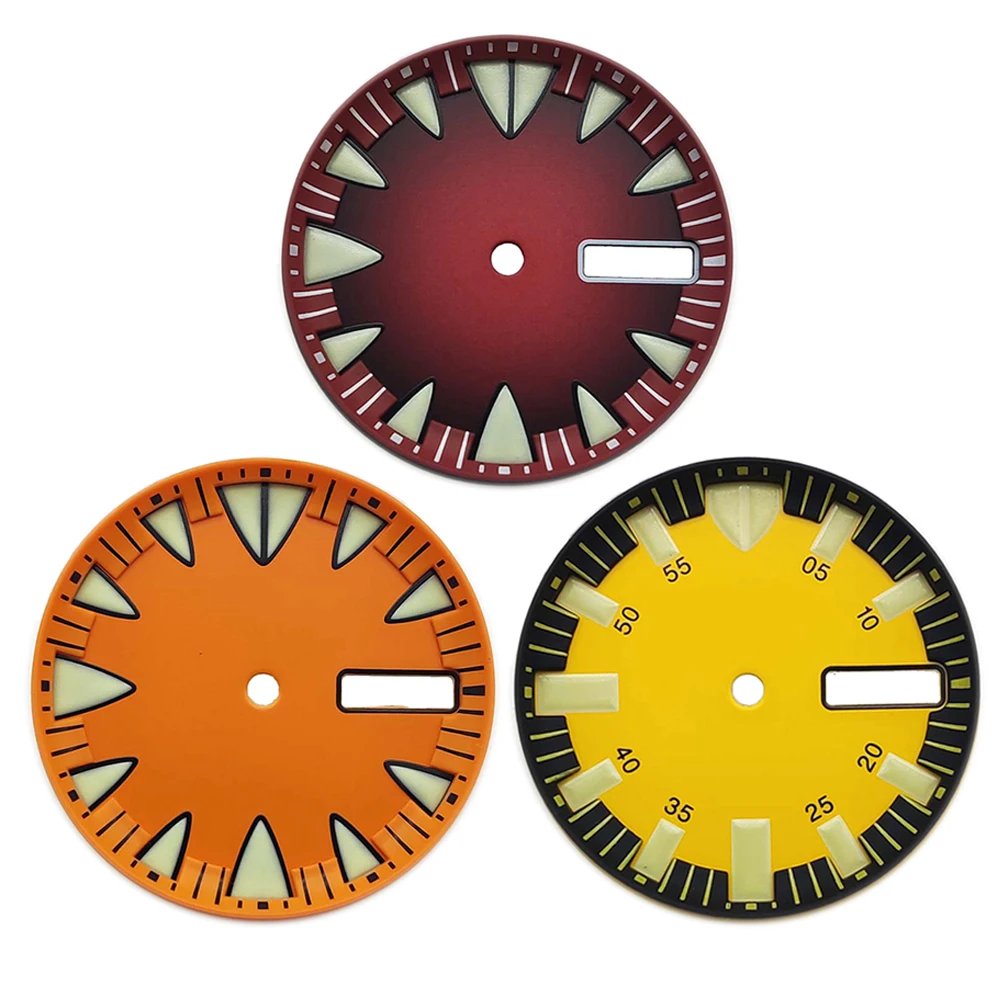 NH35 Dial 29mm Green Luminous Watch Faces for NH35 NH36 NH38 NH70 4R Movement Dual Calendar Internal Bezel Watch Dial Accessory