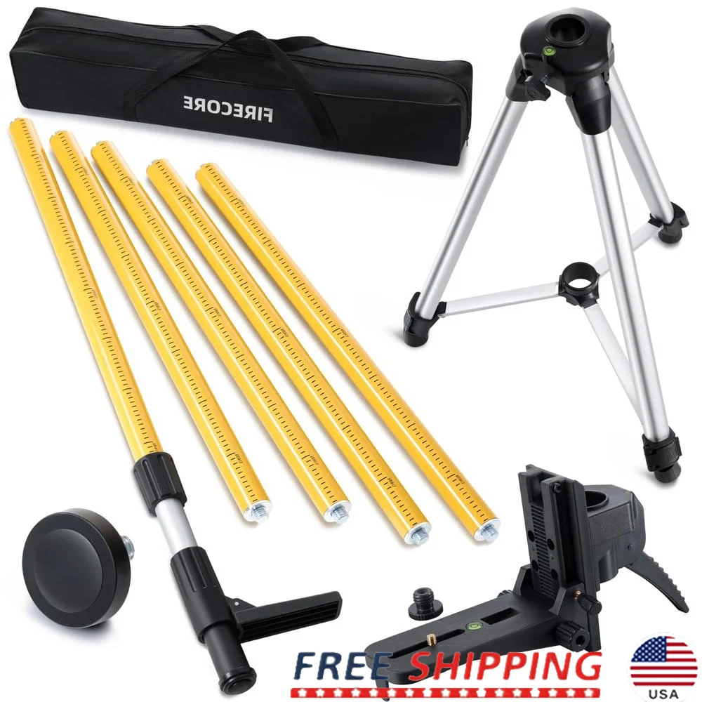 Telescoping Laser Level Pole Tripod Bracket Mount Rotary Line Lasers 3.7M/12ft Adjustable Stable Transport Case Included