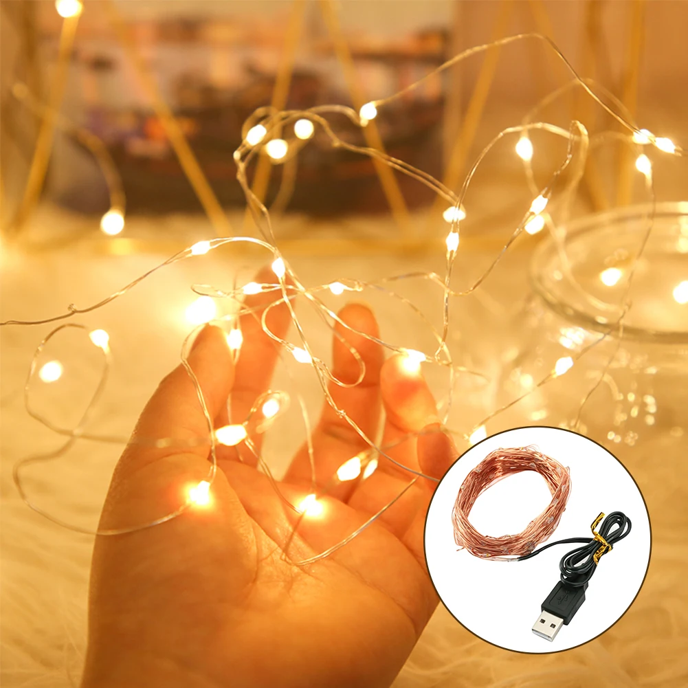 1/2/3m USB LED String Lights Copper Silver Wire Garland Light Waterproof Fairy Lights For Christmas Wedding Party Decoration