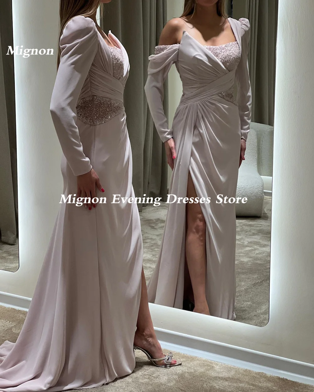 Mignon-vestido de graduación de satén con hombros descubiertos para mujer, traje de sirena con volantes, largo hasta el suelo, Formal, elegante, para fiesta de noche, 2023