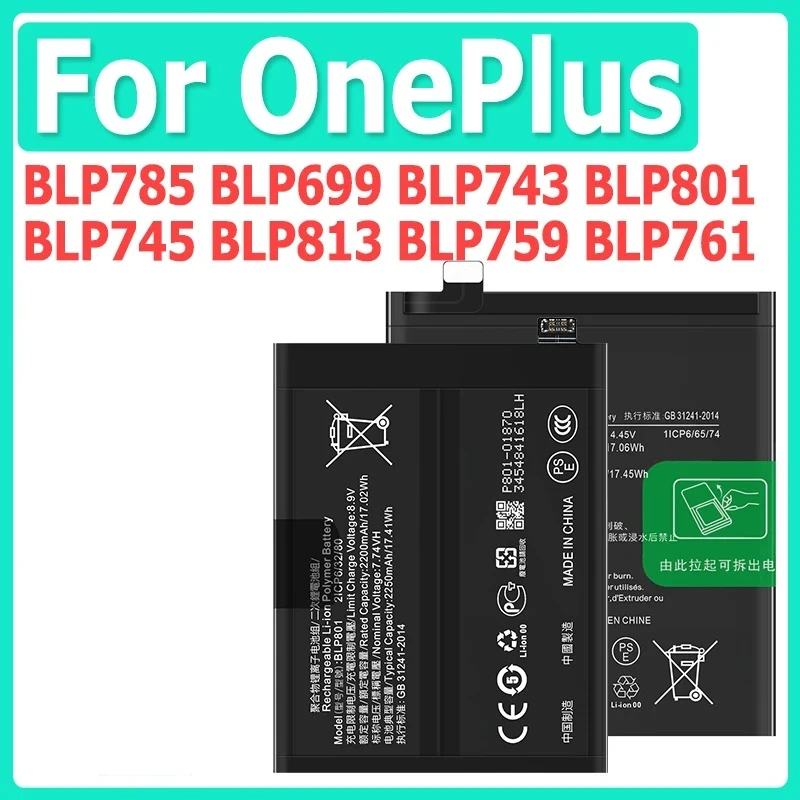 New BLP699 BLP743 BLP745 BLP761 BLP785 BLP801 BLP813 Battery For One Plus 7 7T Pro 8T 8Pro Nord 5G N100 BE2011