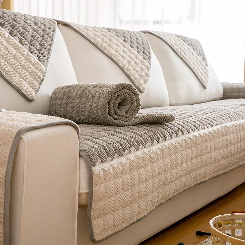 Corduroy Color Blocking Sofa Cover Living Room Universal for All Seasons Sofa Mat Non-Slip Sofa Cover Solid Color Couch Cushion