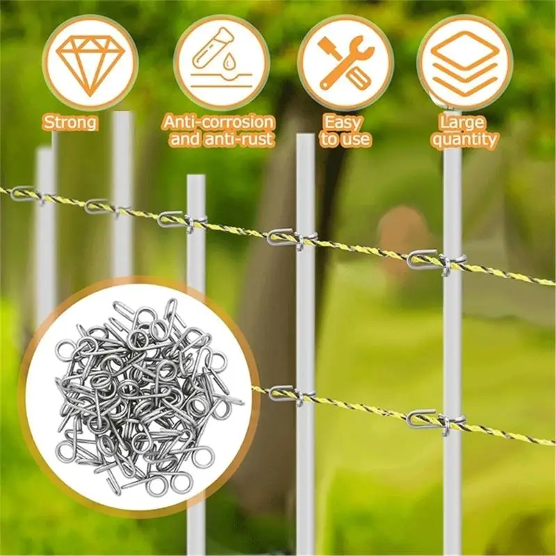 50Pcs Metal Steel Fiberglass Fence Post Clip Replacement Electric Fence Pigtail Insulator Clip For Secure Fencing M4YD
