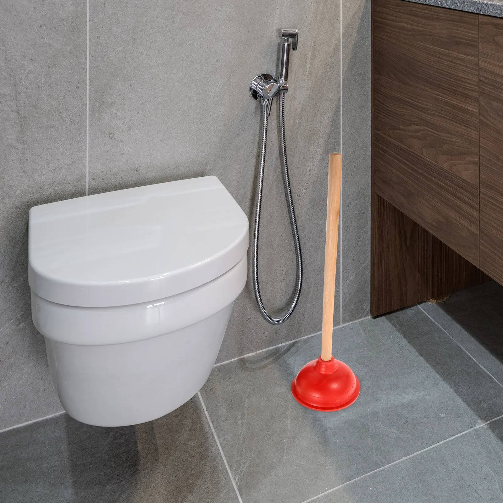 

Toilet Plunger Heavy Duty Wood Handle Rubber Suction Cup Clogged Sink Unclogger Bathroom Cleaning Tool Home Dormitory Supply