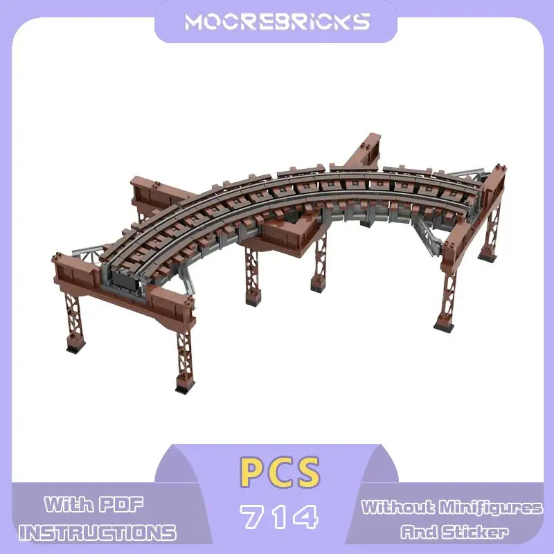 MOC 90 Degree Single Track L-Turn Curve Building Blocks Set Railway Corner Extension Flexible Track Layout Accessory Adult Gift