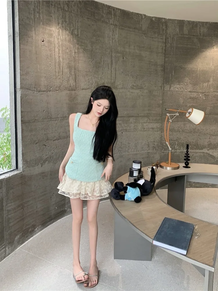 เสื้อกั๊กสายรัดผู้หญิงฤดูร้อนสลิมฟิต สเวลคอเหลี่ยมสวมใส่ด้านในแจ๊กเก็ตคุณภาพสูงแฟชั่นเดินทาง Sle