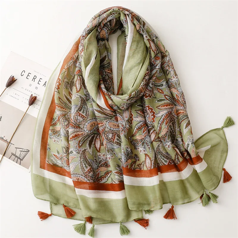 Frauen Mode böhmischen Blumen Patchwork Quaste Viskose Schal Schal Dame drucken weichen Wickel hals Snood Bufanda muslimischen Hijab 180*90cm