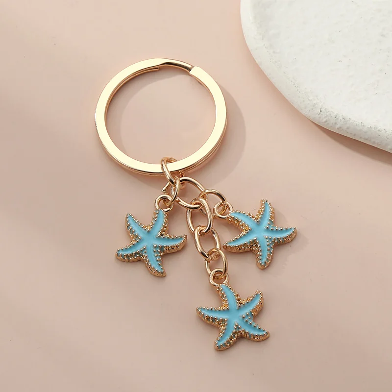 Cute Enamel Starfish Keychain Star Key Ring Beach Key Chains Sea Gifts For Women Men Handbag Accessorie DIY Handmade Jewelry