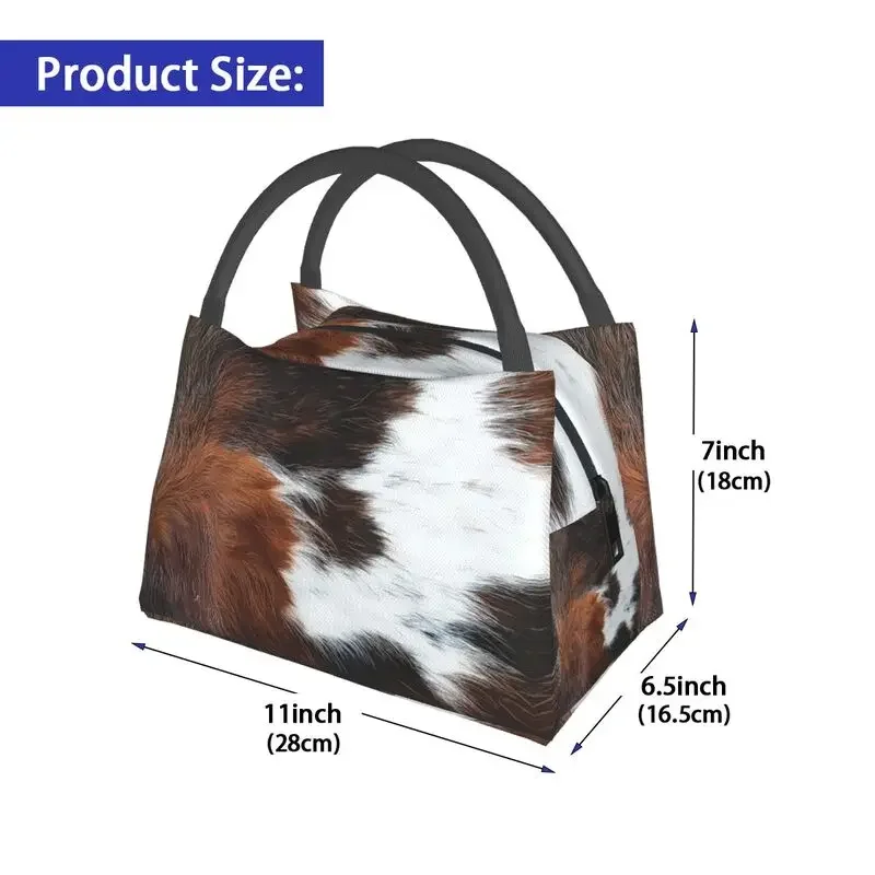 Scottish Highland Cow Cowhide Texture Thermal Insulated Lunch Bag Animal Hide Leather Lunch Container For Picnic Meal Food Box