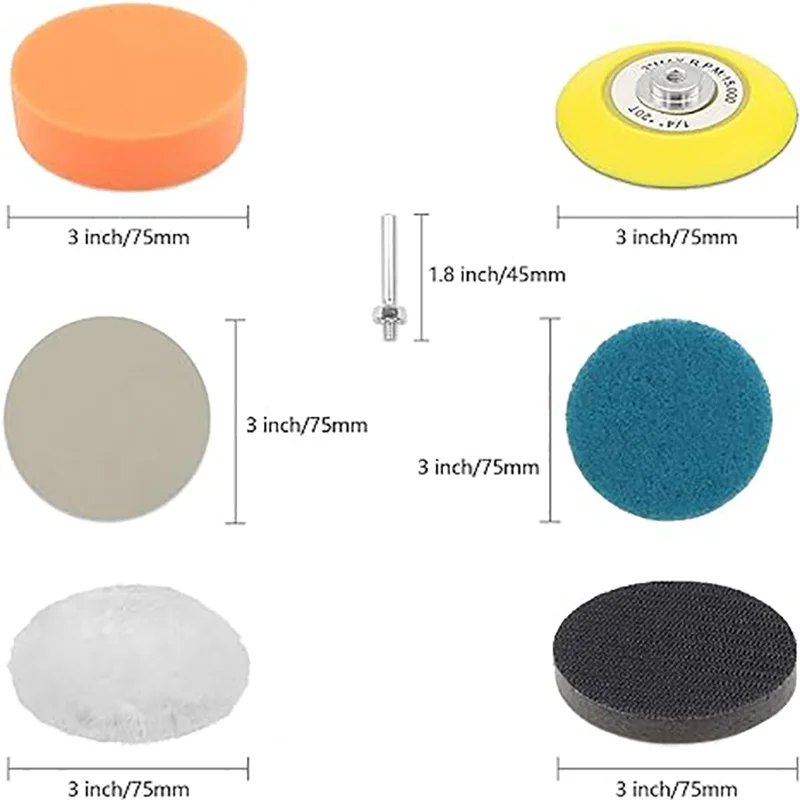 Kit di restauro fari per auto da 3 pollici 32 pezzi con platorello con gambo da 1/4 pollici spugne abrasive spugna per lucidatura e Pad di interfaccia 75MM