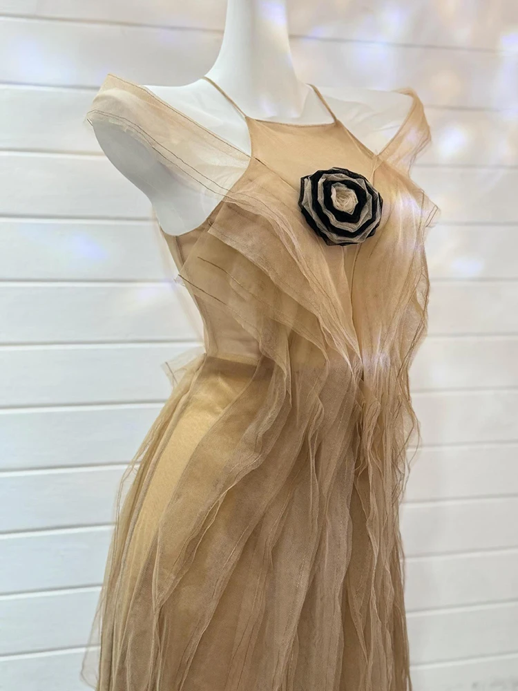 Sexy O Neck Short Seeve Colorblock Flower Long Dress Summer Women Mesh Patchwork Tassel Slim Dresses Evening Party Cocktail Gown