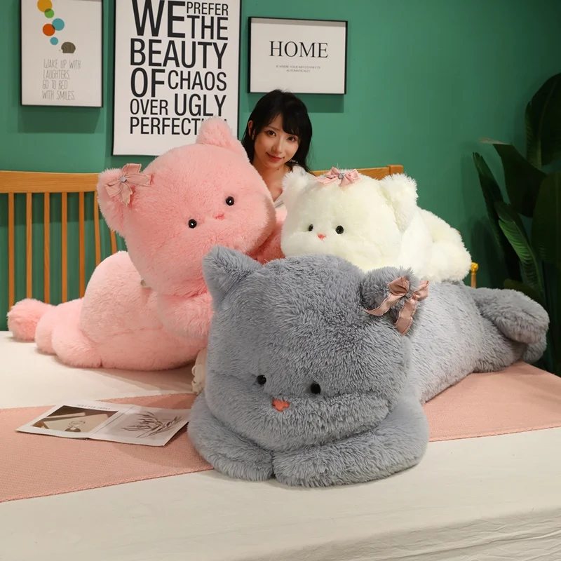 

Гигантская мягкая игрушка-кошка 130 см, бело-серая, очень большая, для объятий, подушка для сна, подушка-животное, подарок на день рождения для детей