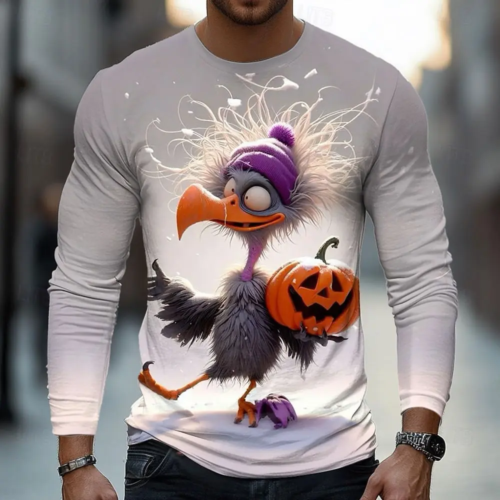 

Halloween Men's Animal Pumpkin 3D T Shirt Long Sleeve T shirt 3D Print Crew Neck Shirt Fashion Street Casual Daily Fall Apparel