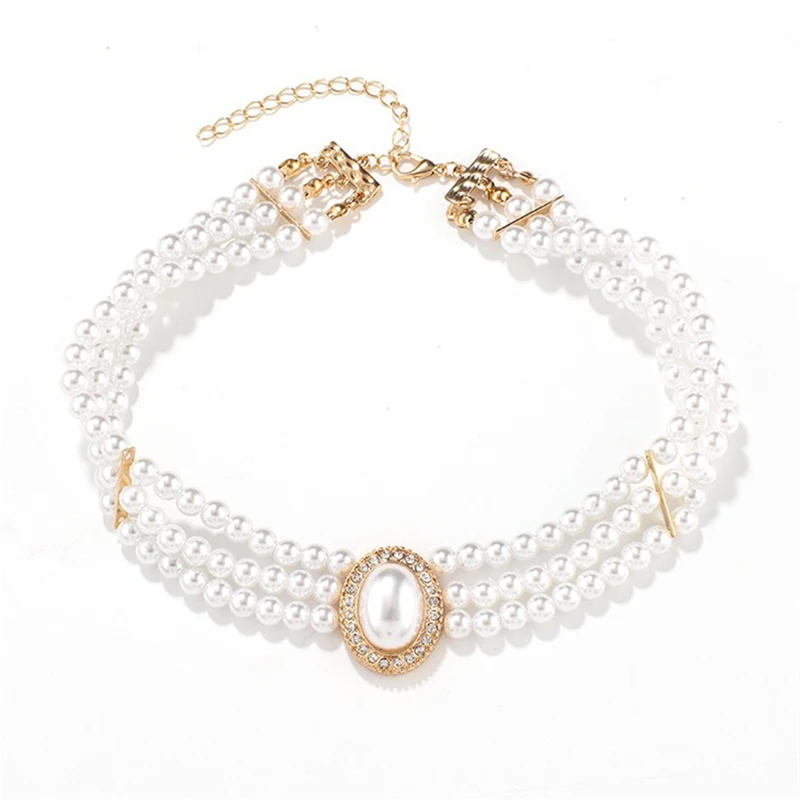 Women\'s Fashion New Pearl Necklace Bridal Wedding Dress Wedding Dress Performance jewelry Set Girls Birthday Party Gift