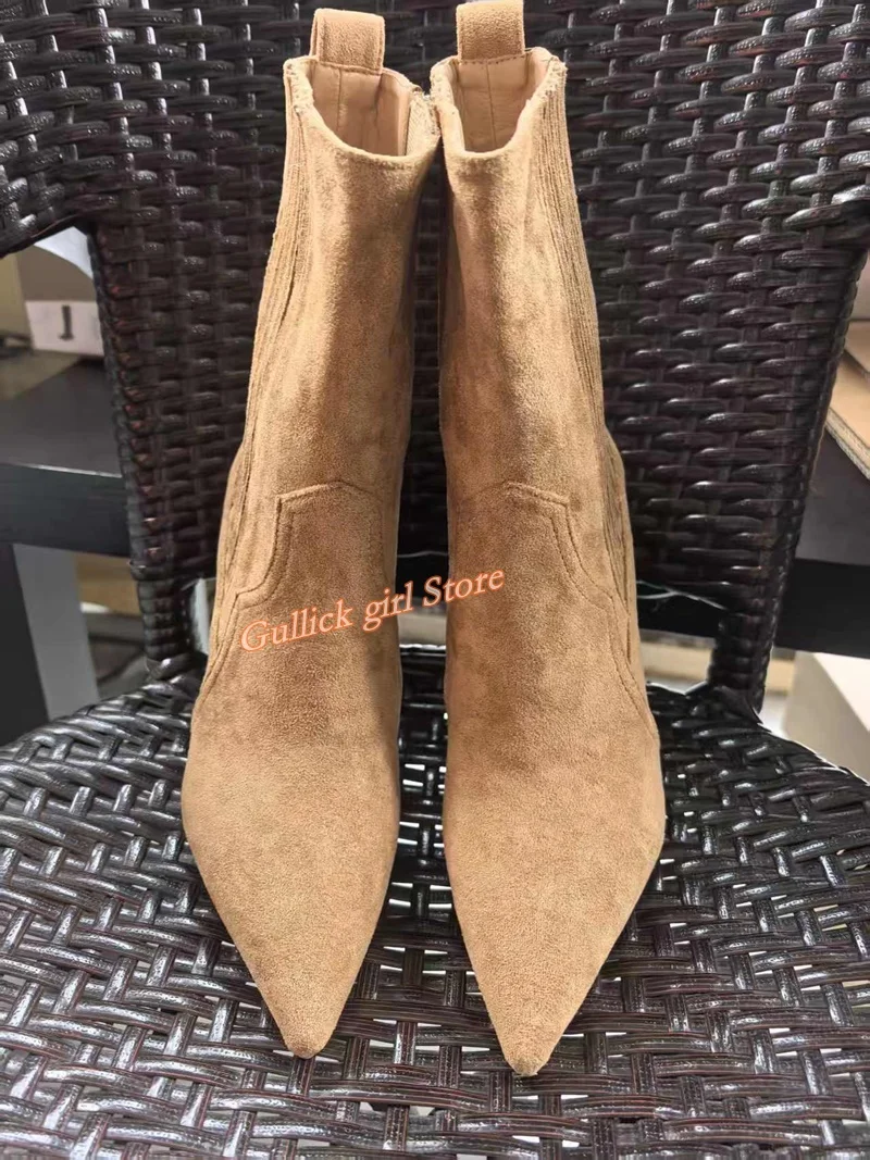 الجلد المدبوغ البني الكاحل الجوارب مثير مدبب تو الانزلاق على المدرج 2026 الشتاء الخريف الصورة الحقيقية اليدوية فستان أحذية رقيقة عالية الكعب #5
