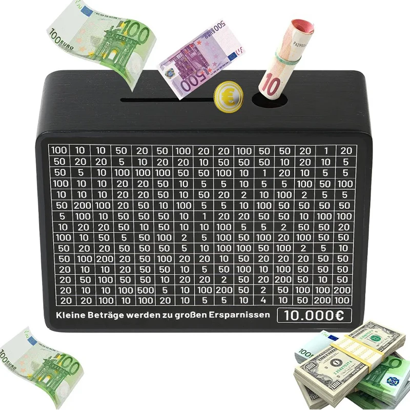 1000/2000/3000/5000/10000 Euro Money Box Piggy Bank Wood Money Bank Reusable Money Box With Saving Goal And Numbers Boxes