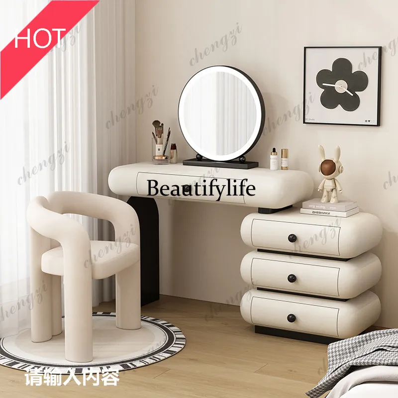 A49 Cream style solid wood Makeup vanity Multi functional modern illuminated makeup dressing table tocador de maquillaje