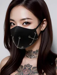 Men Women's Windproof Waterproof PU Leather Punk Chain Mask Lady's  Breathable Mouth-muffle R656