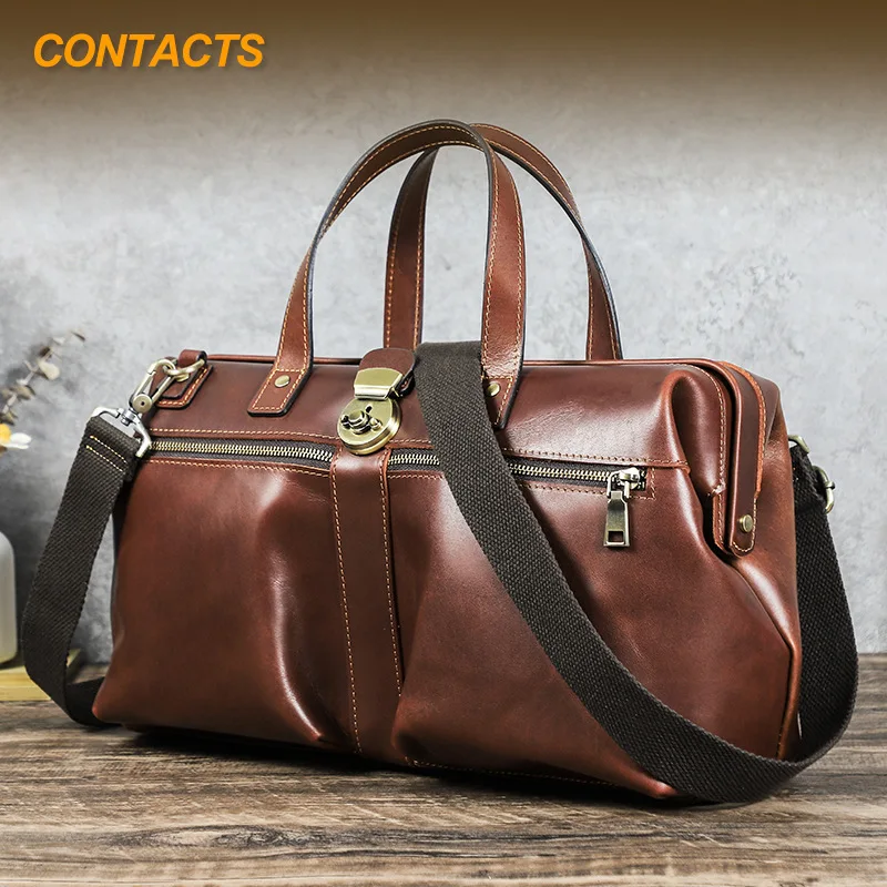 14.2 Inch Business Laptop Bag with Iron Claw Lock Vintage Genuine Leather Handheld Diagonal Briefcase