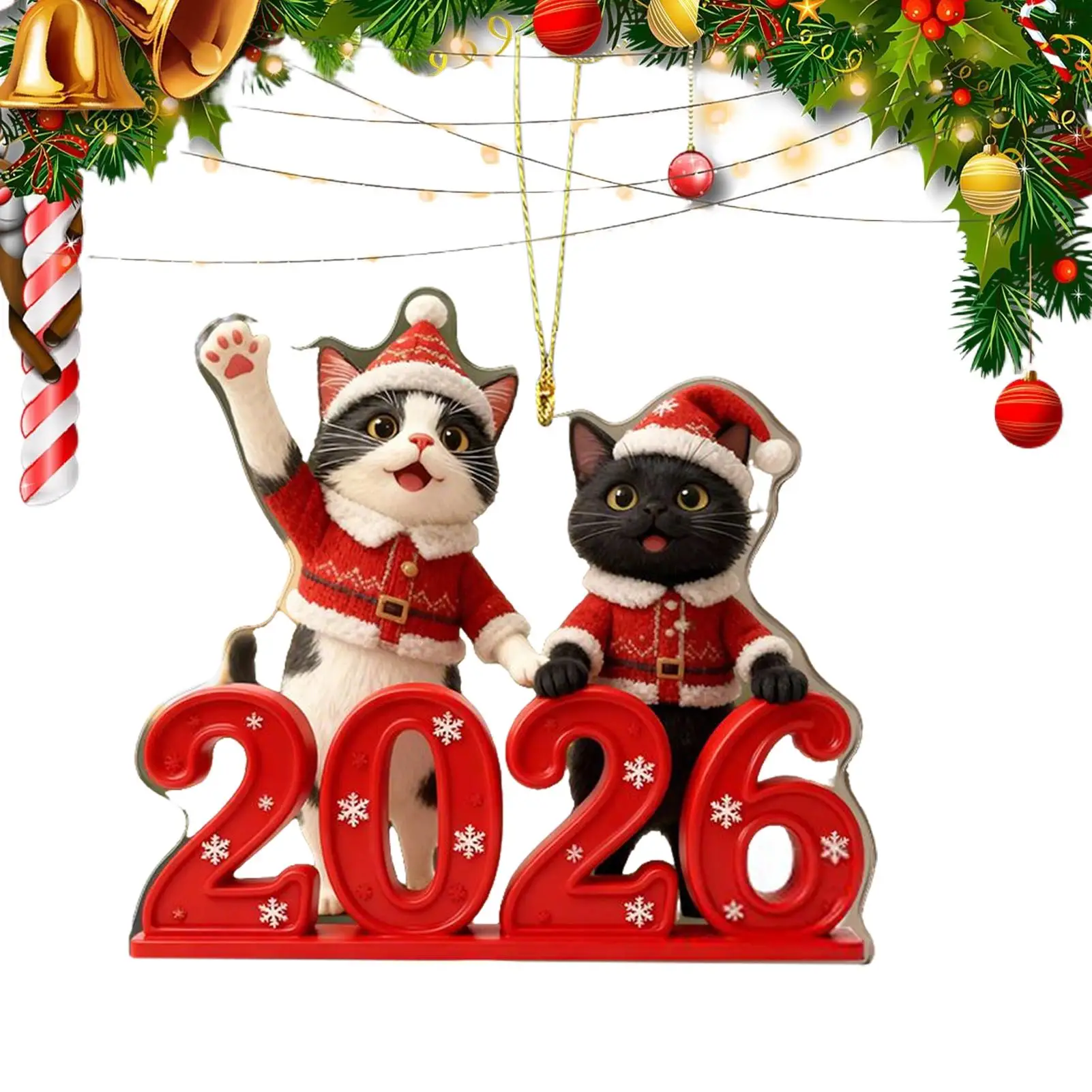 2D Flat Christmas Cat Decoration Pendant Christmas Tree Decorations 2D Cute Cat Pendants Decorative Small Kitten Tree Ornament view 2