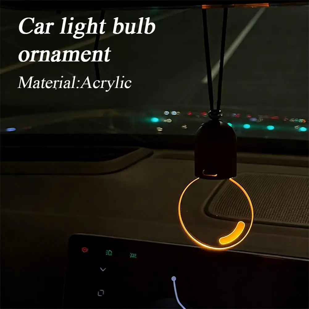 Car Rearview Mirror Pendant Decor Flat Acrylic Retro Light Bulb Atmosphere Ambient Light Interior Decoration for Car