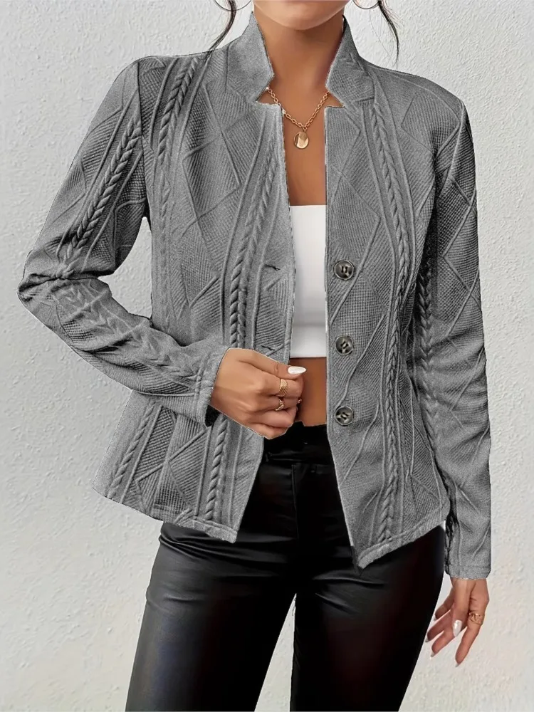 Fashion Solid Suit Coat Lady Elegant Long Sleeve V Neck Button Coats Tops For Women Casual Office Womens Clothing Spring Autumn