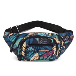 Fashion Leaf Printed Female Waist Bags Large Capacity Fanny Pack Men's Belt Bag Women Casual Sports Canvas Travel Banana Bags