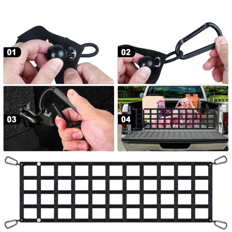 Black Heavy Duty Cargo Net PVC Webbing Truck Pickup Net SUV Van Cargo Safetyweb Control Net For Tailgate Car Modification Parts