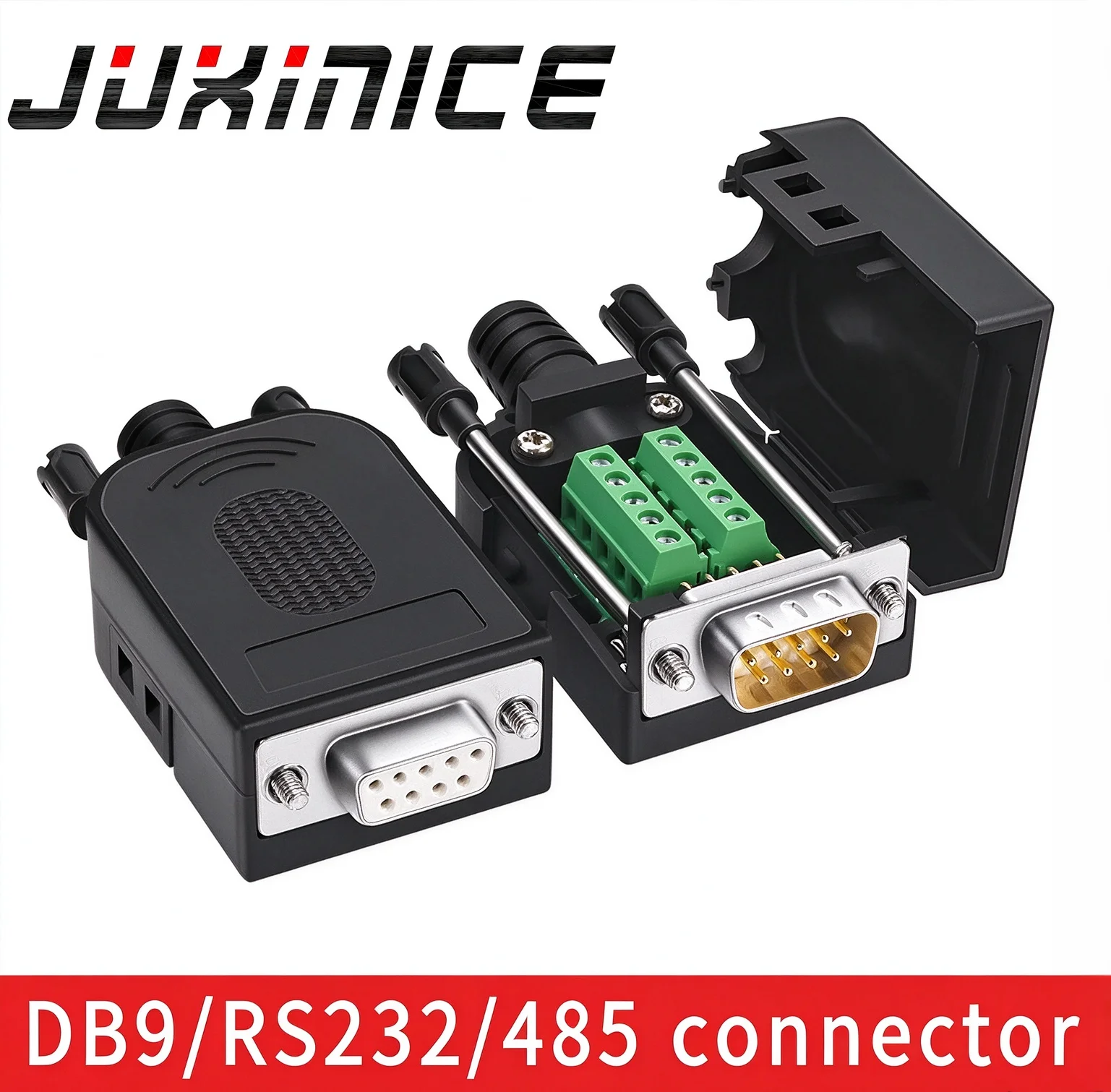 JUXINICE 2PCS DB9 connector 9P RS23/485 COM connector DB9 male/female No welding 232 serial port
