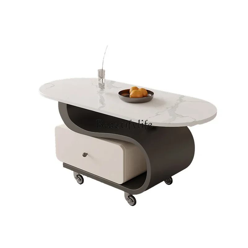 

FG17Italian minimalist rock slab coffee table household light luxury removable side cabinet