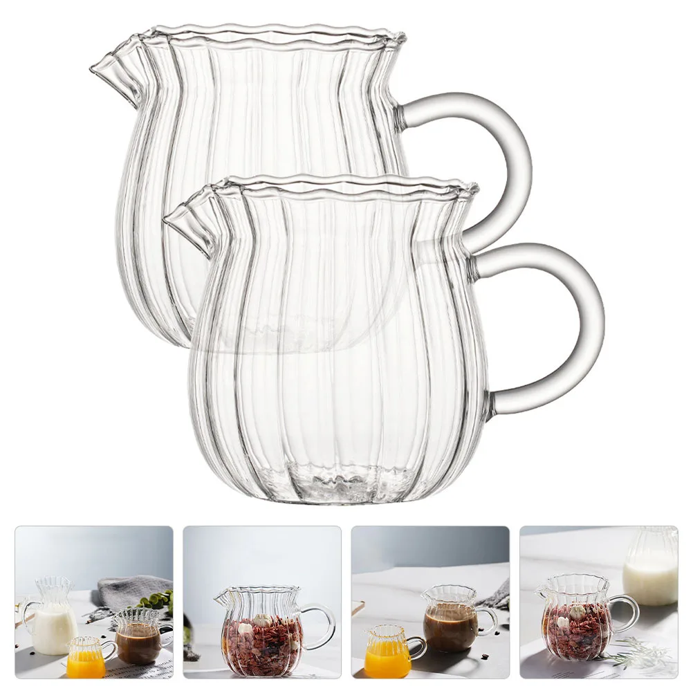 

2Pcs Striped Milk Cup Glass Transparent Design Wide Mouth Reusable for Coffee Juice Smoothie Storage Home Office Picnic Use