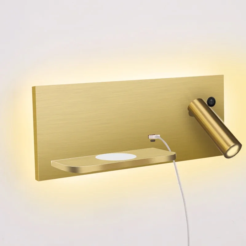 led leitura parede luz carregador sem fio placa tomada usb interruptor duplo luminarias led ouro casa hotel quarto 01