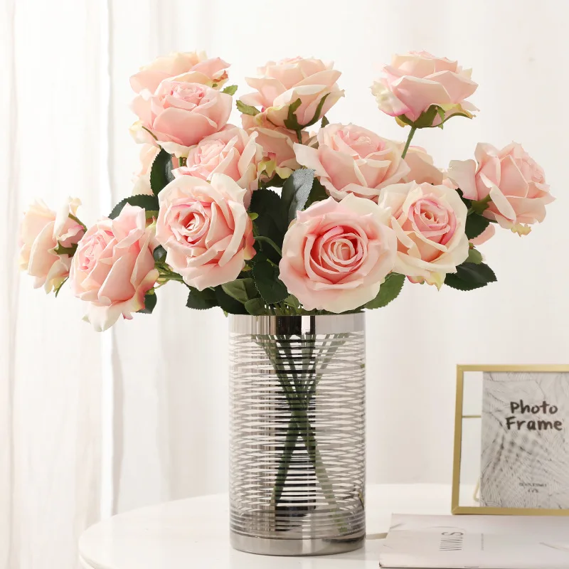WQNJIN Simulation Big Rose Bouquet Wedding Flowers 10 Heads Fake Roses Artificial Flower Silk Flowers Home Decoration