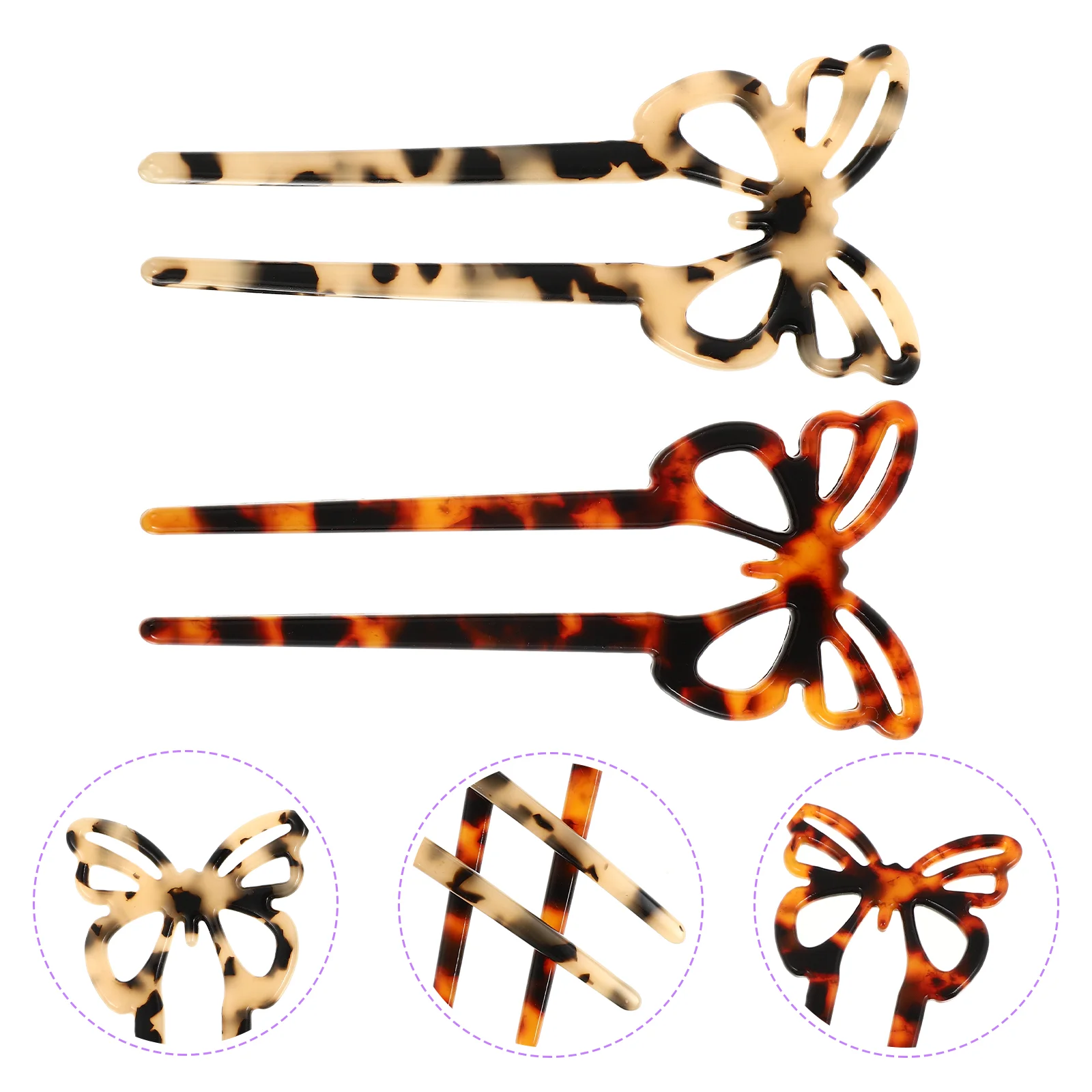 

2 Pcs U-shaped Hairpin Chignon Clips French Wavy Forks Toppers Bun Butterflies Acetate Sheet Hairpins Miss