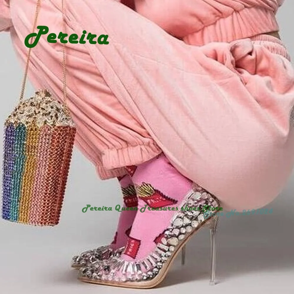 Décolleté poco profonde in Pvc con strass scarpe da sposa per feste per donna tacchi a spillo a punta estate 2023 nuove scarpe di lusso eleganti Sexy