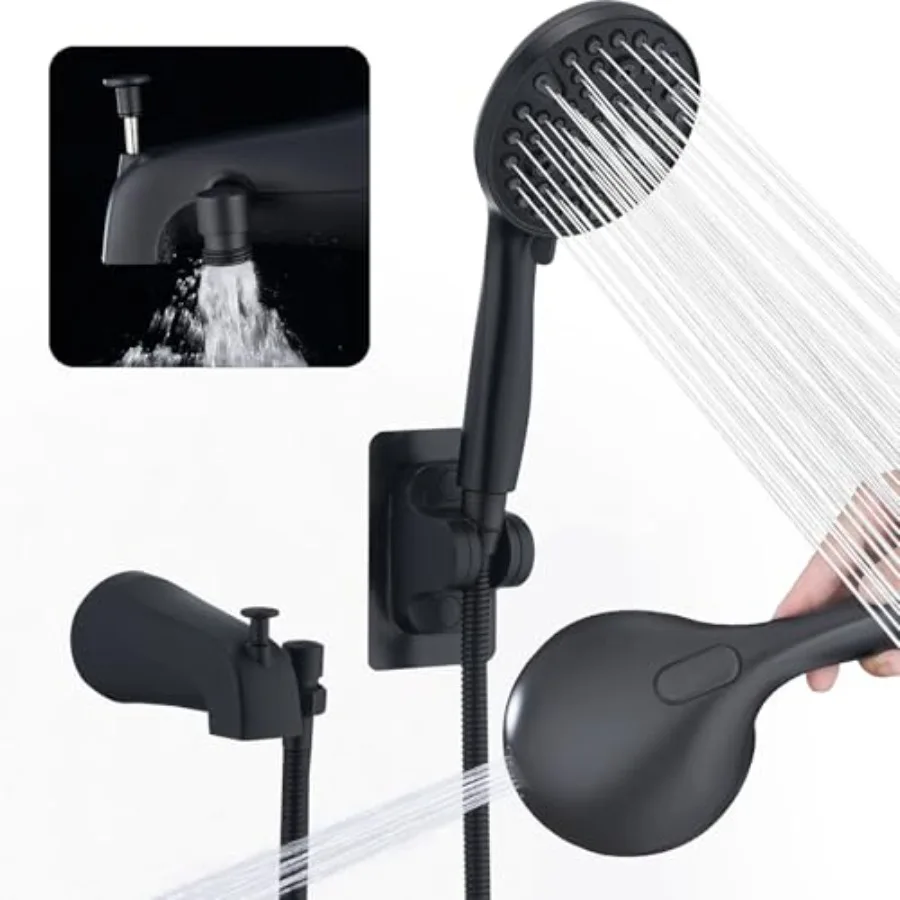 

All Metal Bathtub Faucet with Stainless Steel Sprayer and Hose, 10 Settings, Tub Spout with Diverter
