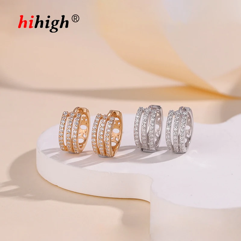 

S999 Silver Three-layer Zircon Ear Buckles Round Earrings Fashionable Ear Loops Shining Girl Woman OL