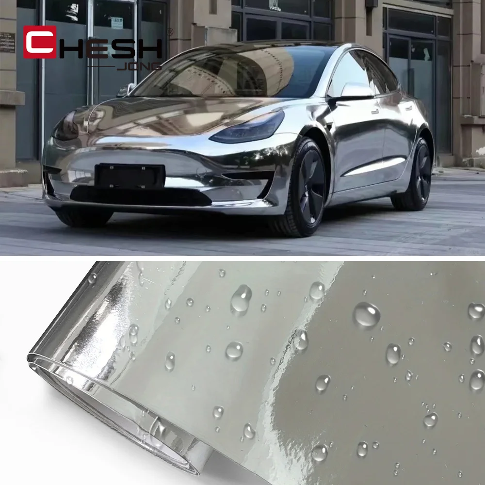 Car Stretchable Chrome Mirror Silver Vinyl Wrap Adhesive Films Roll Air Release DIY Decal for Car Motorcycle Body Decoration