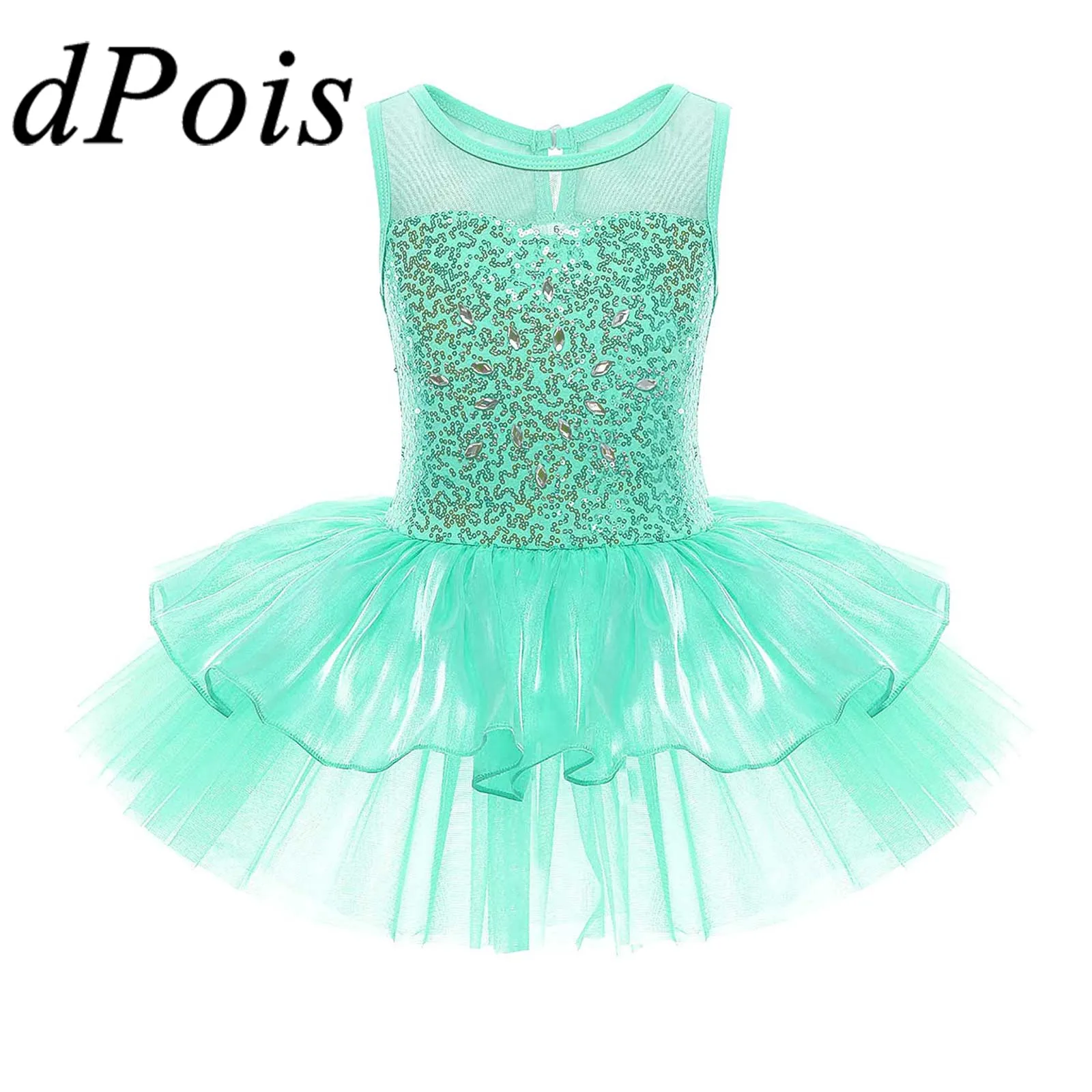 

Kids Girls Dance Mesh Tutu Gymnastics Leotard Dress Children Sequins Shiny Rhythmic Ballet Dress Dancewear Ballerina Costume