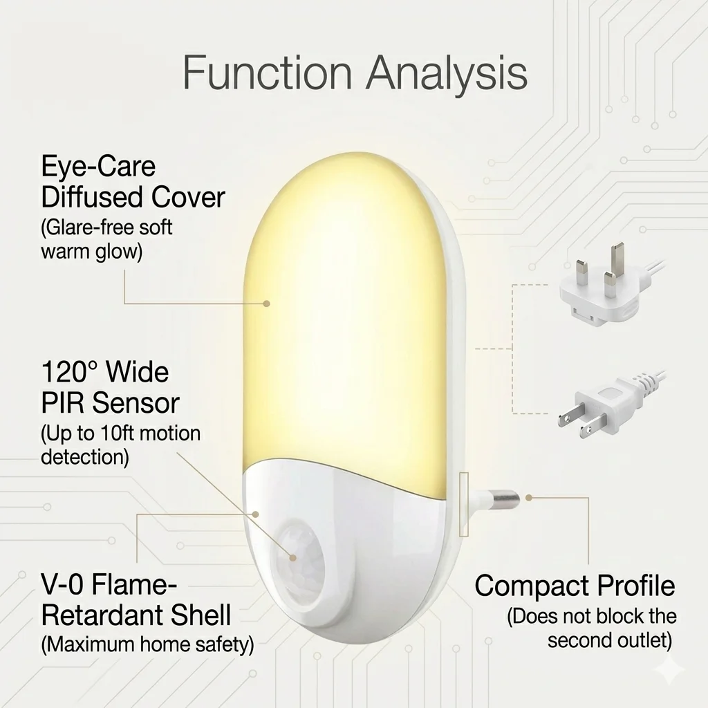 

Night Lights US EU UK Plug in Wall - Plug-and-Play Plug in Night Light Motion Sensor Baby Night Light