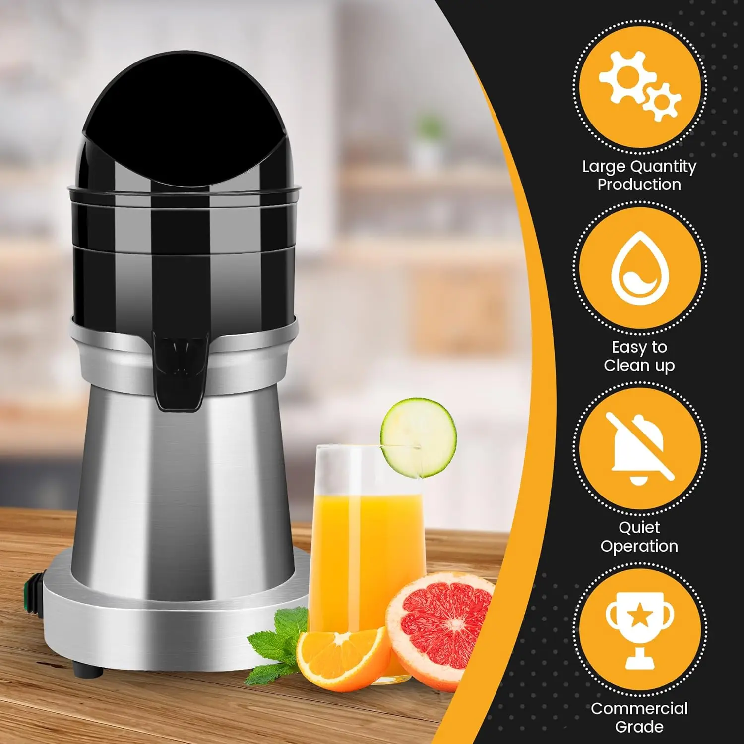 عصارة حمضيات كهربائية تجارية من الفولاذ المقاوم للصدأ - 120 فولت، 1400 دورة في الدقيقة