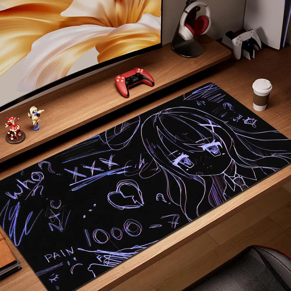 Black Anime Mouse Mats Cute Girl Mausepad Gaming Mat Pad on The Table Gamer Accessories Keyboard Pad Art Table Rug Mouse Carpet