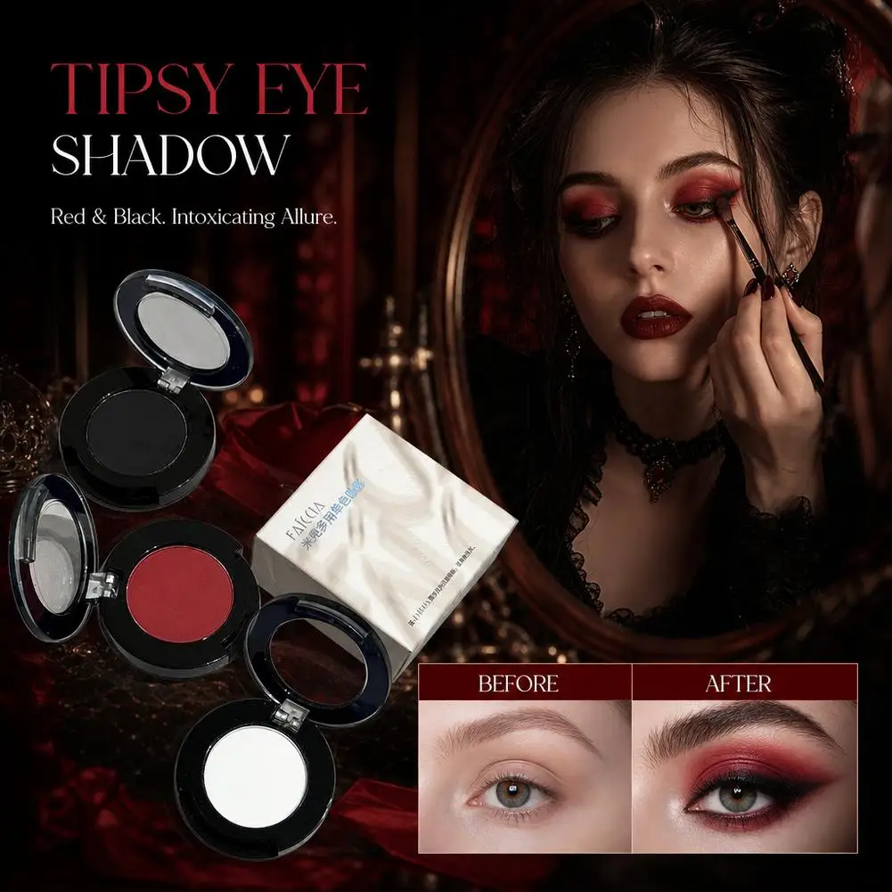 Goth Smoke Eye Shadow Plate Slightly Drunk Red And Black Exaggerated Makeup Look for Darker Complexion Beauties