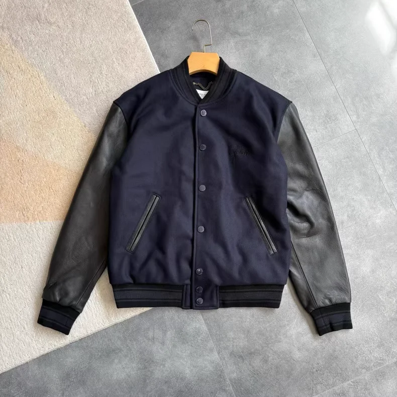 

Gold/en woolen leather baseball jacket