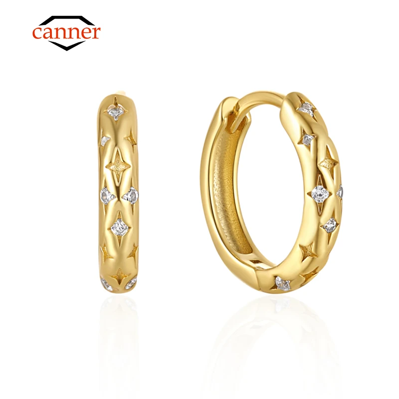 CANNER Trendy Blue Star Zircon 925 Sterling Silver Gold Plated Cartilage Piercing Hoop Earrings for Women Fine Jewelry Pendiente
