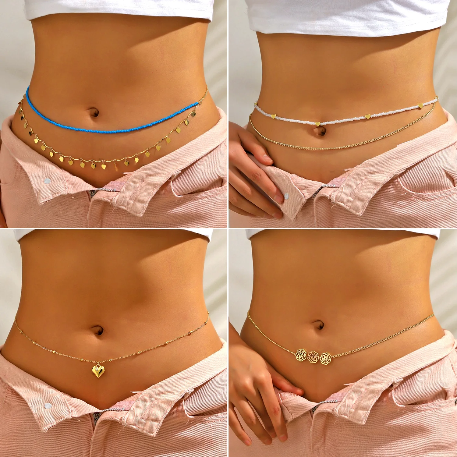 Fashion Body Chain for Women Bow Waist Chain Trendy Luxury Belly Jewelry Accessory